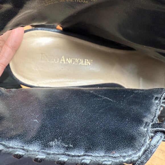 Enzo Angiolini Black Suede Open-Toe Lace-Up Heeled Ankle Boots Size 10M - Picture 7 of 8